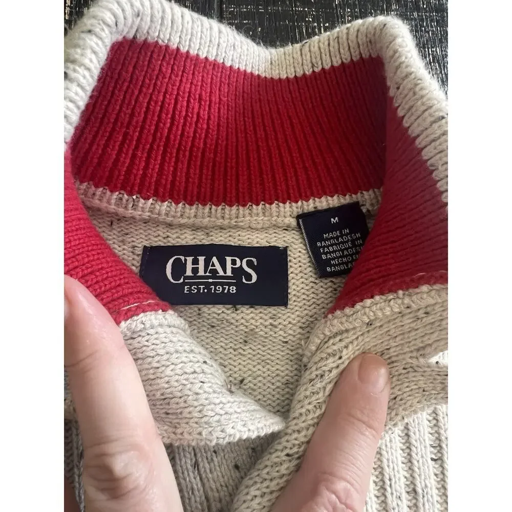 Chaps Sweater Men’s Medium Fair Isle Nordic Knit‎ Pullover Quarter Button